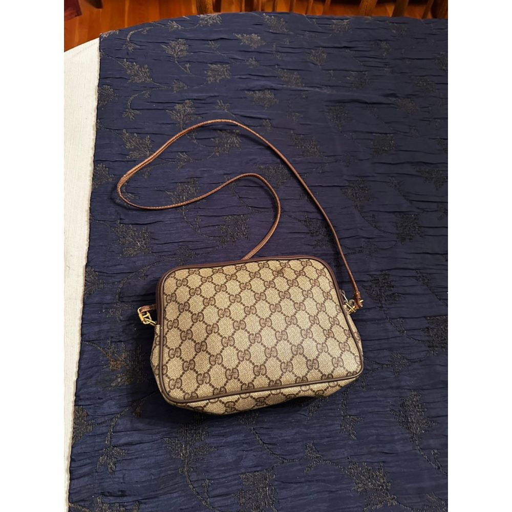 Gucci Brown & Beige Coated Canvas Crossbody Bag w/ Zip Top - Picture 8 of 14